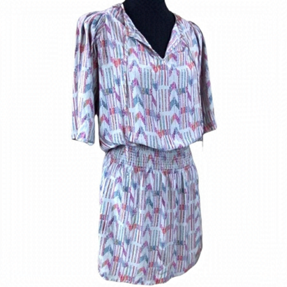 PARKER Silk Dress with Short Sleeves and Smocked Drop Waist